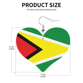 Guyana Flag Faux Leather Earrings For Women Lightweight Heart Dangle Earrings Gift