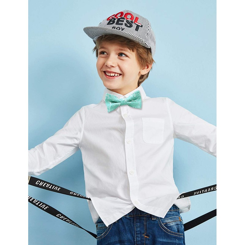 Alizeal Paisley Banded Adjustable Length Pre-tied Boy's Bow Tie, Turquoise