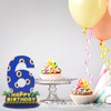 6th Birthday Centerpiece, Wooden Table Topper Blue with Gold Ring