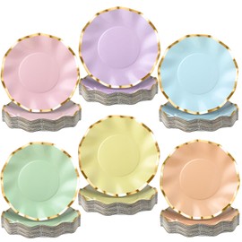 Havawish 72 Pcs Pastel Paper Plates with Scalloped Gold Foil Edge 8 Inch Disposable Dinner Dessert Plates for Birthday Wedding Baby Shower Party Supplies Decorations