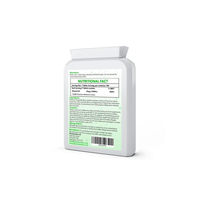 Vitamin D3 Natural Plant Based 25µg (1000 IU) Easy Swallow