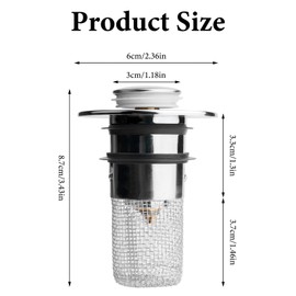 Pack of 2 Stainless Steel Floor Drain Strainer, Stainless Steel Pop-up Drain Valve with Strainer, Universal Bounce Core Drain Plug, Sink Plug for Bathroom, Sink, Kitchen (30-40 mm)