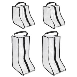 TIXIPEM Boot Storage Bags [4PCS] - Plastic Tall Short Boot Carry Bags Clear Shoe Bags with Handle for Travel & Daily Use - [Black] Waterproof & DustProof Boot Bags for Cowboy Boots