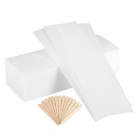Nyamah Sales 100 Pieces Waxing Strip Non-Woven Wax Strip Hair Removal with 50 Pieces Wax Applicator Sticks for Men and Women Salon and Home Use (White)