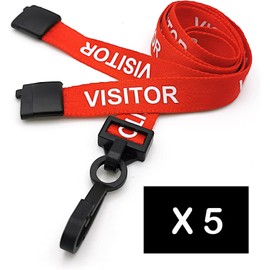 PCL Media ltd® Visitor Lanyards Red Metal Plastic Clip (Pack of 5) Printed Visitor Lanyards with Safety Breakaway Clip