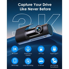 KAWA 3K Dash Cam Front, 32GB SD Card Included, Voice Control, Built-in Wi-Fi, 24/7 Parking Mode, G-Sensor, Night Vision, Loop Recording, App Control, D6 3K Dashcam for Cars, Truck, RV, SUV, Van