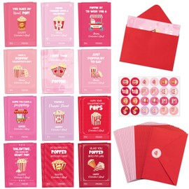 TICIAGA 72pcs Valentine’s Day Popcorn Corn Greeting Cards with Envelop Movie Night and Snack Stickers for Kids Retro Poppin Notecard Exchange Gift for Boys and Girls School Classroom Party Favors