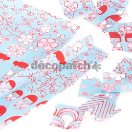 Décopatch - Ref C615O - Oriental Flowers & Children Pattern Paper Pack - Each Sheet 30 x 40cm, Pack of 3 Paper Sheets - Best Used With Décopach Glue & Varnish, Red & Blue