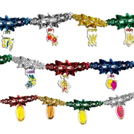 Set of 2 Sukkah Decorations – Foil Garland with Shivat HaMinim & Arba’at HaMinim | Judaica Hanging Décor for Sukkot Holiday