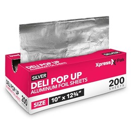 200 Count Pre-Cut Deli Aluminum Foil Sheets, 12” Pop Up Foil Sheets for Restaurant, Disposable Foil Sheets for Food, Tin Foil Sheets for Burrito, Hot Dog or Sandwich