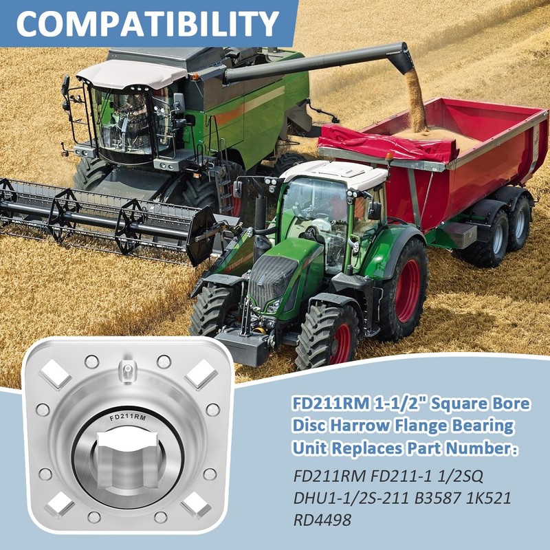 FD211RM 1-1/2" Square Bore Disc Harrow Flange Bearing Unit for