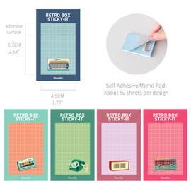 Monolike Retro Box Sticky Retro Box Sticky-it - Set of 5 Sticky Memo Papers, 50 Sheets of Different Designs