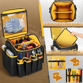 Marscamd Tool Bag with a Detachable Divider, Tool Tote with Multiple Pockets, Black