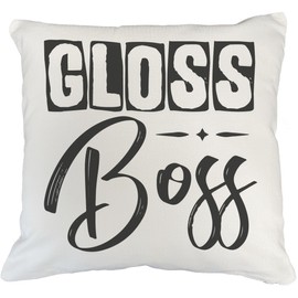 Gloss Boss, Title or Name for People Who Love Lip Gloss - Beauty Themed Merch for Makeup Artist or Cosmetologist, Gift for Makeup Lovers, Pillow Cover, White 20X20 in
