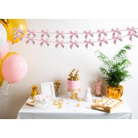 Pre-Strung Pink Bow Garland Banner Decorations, Pink Bow Party Decorations for Baby Shower Girls Coquette Birthday Party Decor