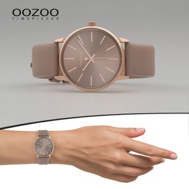 Oozoo Timepieces Women's Watch - Wrist Watch with 18 mm Leather Strap | High-Quality Watch for Women - Elegant Analogue Women's Watch in Round, Khaki/Rose, Strap.