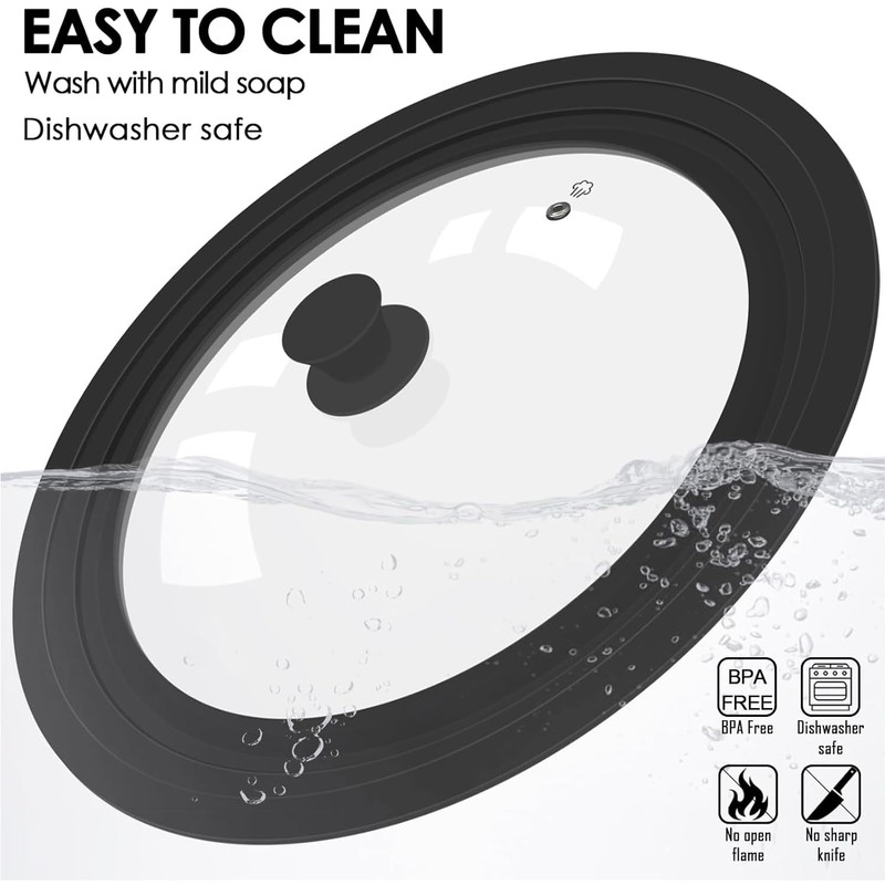Universal Lid for Pots, Pans and Skillets, Tempered Glass Lid