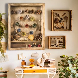 Houstimi Original Wood Shadow Box Frame 16x20 Shadow Box with Shelves 2.6" Interior Depth Memorial Shadow Box with Linen Back for Handicrafts,Picture Frames,Medals,Coins,Pins Collection and More