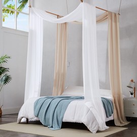 Warm Home Designs Pair of 2 Chiffon White & Nude Brown Canopy Bed Curtains. 35 x 216 Inches Bed Canopy Curtains for Twin, Full or Queen Size Bed. Great as Canopy for Girls Room. CHB White & Nude 216"