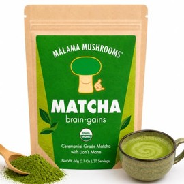 MALAMA MUSHROOMS Matcha Melena de León de Malama, Matcha de Grado Ceremonial con Extracto Orgánico de Hongo Melena de León, Favorece la Concentración 