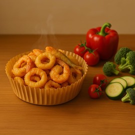 Carta Forno Tonda per Friggitrice ad Aria 50 Pezzi – Ø20cm x 4,5cm, Antiaderente Monouso, Resistente fino a 220°C, Compatibile Forno e Microonde