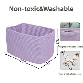 Cotton Rope storage Basket Bins Woven Basket for Organizing Shelves 15X10X9.3" Rectangle Decorative Baskets For storage Clothes Toys Books Towels Nursery basket organizer 3 pack purple or lavender