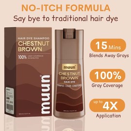 Muun Champú Para Teñir El Cabello Castaño - Champú 3 En 1 Sin Amoníaco Para Cubrir Las Canas En Minutos, Con Ingredientes Naturales A Base De Hierbas,