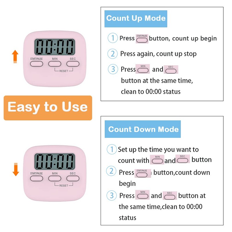Digital Kitchen Timer/Pink Timer for Kids with Bracket and Hanging