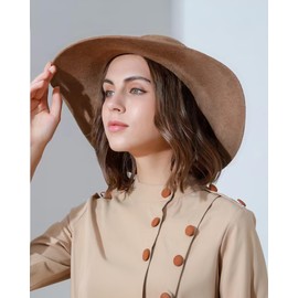 ASSQI Women’s Wool Felt Floppy Hat Fedora Wide Brim Cloche Vintage Bowler Hat Foldable Coffee