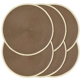 Noctiflorous Round Braided Placemats Set of 6 Table Mats 15 Inches Washable Heat Resistant for Dining Table Non-Slip Indoor Outdoor Place Mats for Easter(01 Coffee Brown 6)