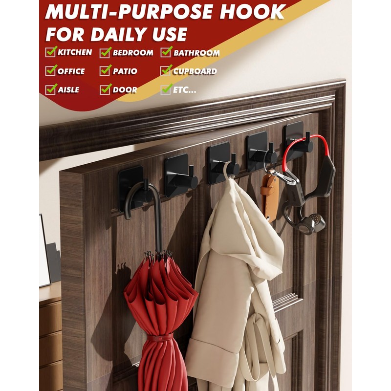 Auxmir Adhesive Hooks Heavy Duty 22lb(Max) Towel Hooks for Shower,