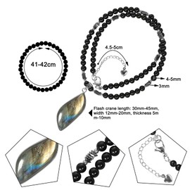 Nupuyai Irregular Labradorite Pendant Necklace for Women and Men, Natural Black Obsidian Crystal Stone Beaded Necklace for Unisex