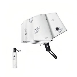 Rwnjump Portable Umbrella - Compact Folding Umbrella (28cm Closed, 98cm Open) - Travel Umbrella, Auto On/Off, Lightweight, Suitable for Backpacking, Rain & Sun Protection(Astronaut-white)