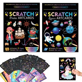 KIWOP 18 Hojas Scratch Art, Manualidades para Niños con Personaje de Dibujos Animados, Puede Rayar por Delante y Garabatear por Detrás, Inspire el Talento de su Hijo para el Dibujo (Estilo D)