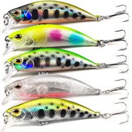 VMSIXVM Mountain Stream Lures Minnow Set 5pcs 5 Colors Trout Minnow Control Fishing Spot Included Heavy Sinking Minnow Floating Minnow Suspended Minnow with Lip Fishing Lure Crankbait Rock Horse Horse
