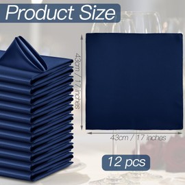 P Pothuiny 12 Pcs Silky Navy Blue Satin Napkins 17 x 17 Inches, Square Smooth Wedding Dinner Napkins Satin Cloth Napkins Table Napkins for Banquet Party Restaurant Decor, Thanksgiving, Christmas