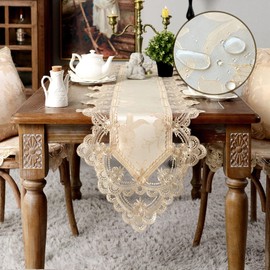 SUTAVIA Lace Embroidered Table Cloth,Rectangular Farmhouse TableCover,Classic Antique Flower Decor Macrame Tablecloth,for Elegant Dinner Tables (Champagne, Table Runner, 16x60 Inch)