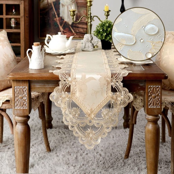 SUTAVIA Lace Embroidered Table Cloth,Rectangular Farmhouse TableCover,Classic Antique Flower Decor