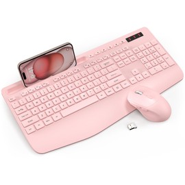 Wireless Keyboard and Mouse Combo - Full-Sized Ergonomic Keyboard with Wrist Rest, Phone Holder, Sleep Mode, Silent 2.4GHz Cordless Keyboard Mouse Combo for Computer, PC, Laptop, Mac, Windows -Trueque