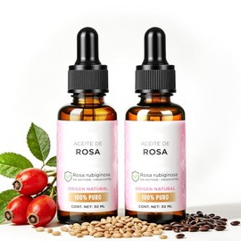 2PCS Aceite Rosa Mosqueta Puro–Aceite Facial Regenerador e Hidratante, Ayuda a Mejorar Cicatrices, Estrías y Manchas–100% Virgen Prensado en Frío