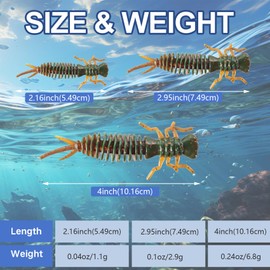 Eupheng 2.16"/2.95"/4" Dragonfly Larva Soft Plastic Fishing Lures, Finesse Soft Lure Lifelike Worm Jig Soft Bait for Bass, Trout, Sinking Deepwater