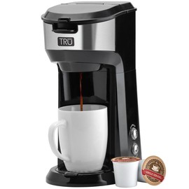 TRU Single Serve Dual Brew Coffee Maker by Select Brands, Capsule or Ground Coffee Machine with Stainless Steel Accent, Up to 14oz Serving per Brew - Color: Black