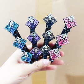 Set of 4 Hair Clips with Crystal Flower Hummingbird Hair Clip with Clips Four Leaf Clover Hair Pin Rhinestone Satin Fabric Hair Clips with Clips Large Hair Clips for Thick Hair