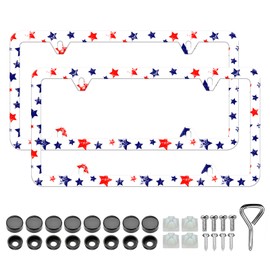 Star License Plate Frame - 2 PCS Vintage Red Blue Star License Plate Holder, Rust-Proof Aluminum Auto Parts License Plate Cover Decoration for Standard Us 12x6 Inch