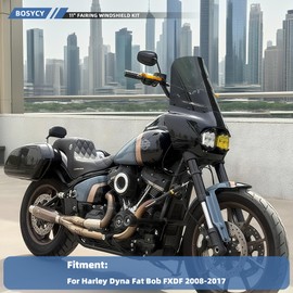 Motorcycle Fairing Windshield Kit for Harley Dyna Fat Bob FXDF 2008-2017, Dual Headlight Fairing with 15" Smoke Motorbike Windscreen 48-58mm Forks with Extension