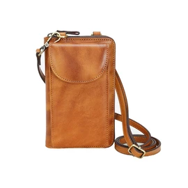 [Whatna] Antique Textured Tanned Cowhide Mini Shoulder Bag, Men's, Women's, Pochette, Wallet, Mini Body Bag, Long Wallet, RFID Skimming, YKK Zipper, Mini Second Bag, For School Commutes, Commutes,