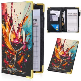 Graffitic Wine Cup Server Books for Waitress -Red Wine Splashing PU Leather Waiter Book Server Wallet with Zipper Pocket, Waitress Book&Waitstaff Organizer with Money Pocket Fit Server Apron (Red)
