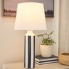 Nourison 22" Blue & White Striped Ceramic Cylinder Table Lamp