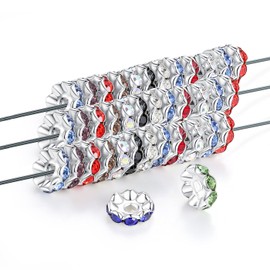 NUKAYAI 100Pcs 12mm Rondle Spacer Beads for Jewelry Making Pens, Crystal Beads Wave Bulk Plated Diamond Glitter Rhinestone Plated Colorful Spacer Beads for Bracelets Necklace（Mixed）