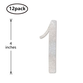 Silver Glitter 1st Birthday Centerpiece Sticks, 12-Pack Number 1 Table Topper Anniversary Party Decorations